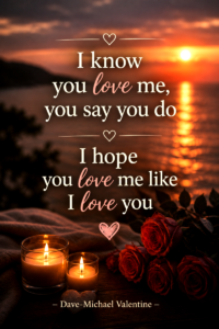 I know you love me, you say you do. I hope you love me like I love you.