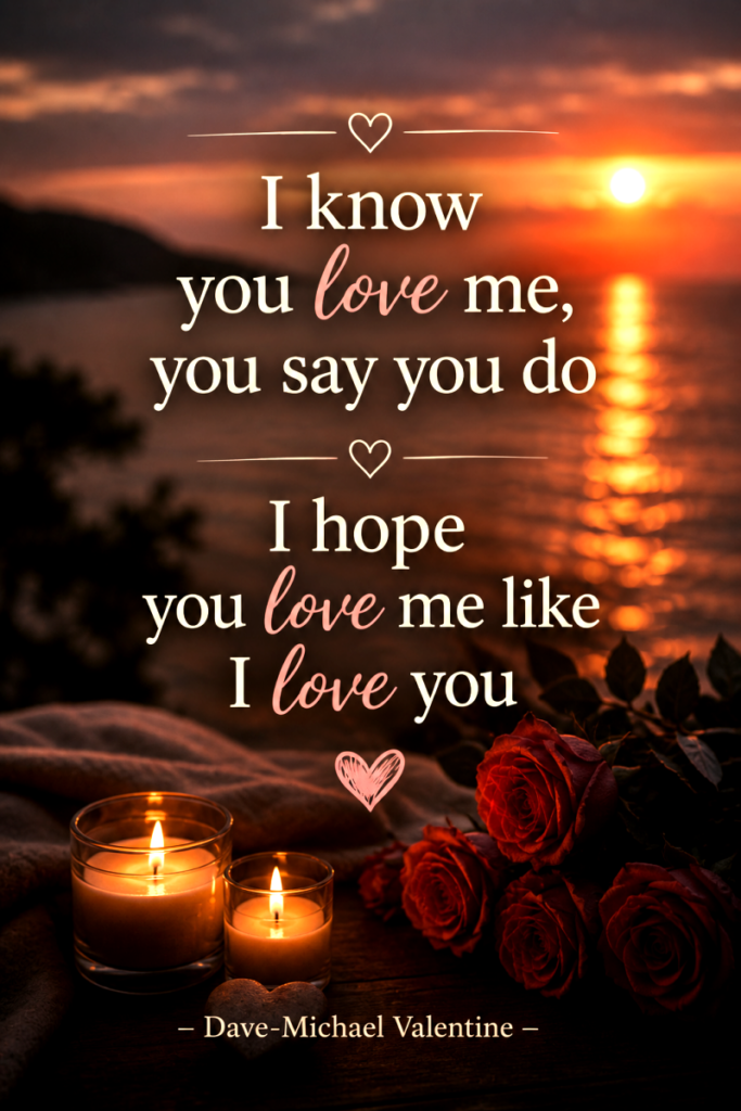 I know you love me, you say you do. I hope you love me like I love you.